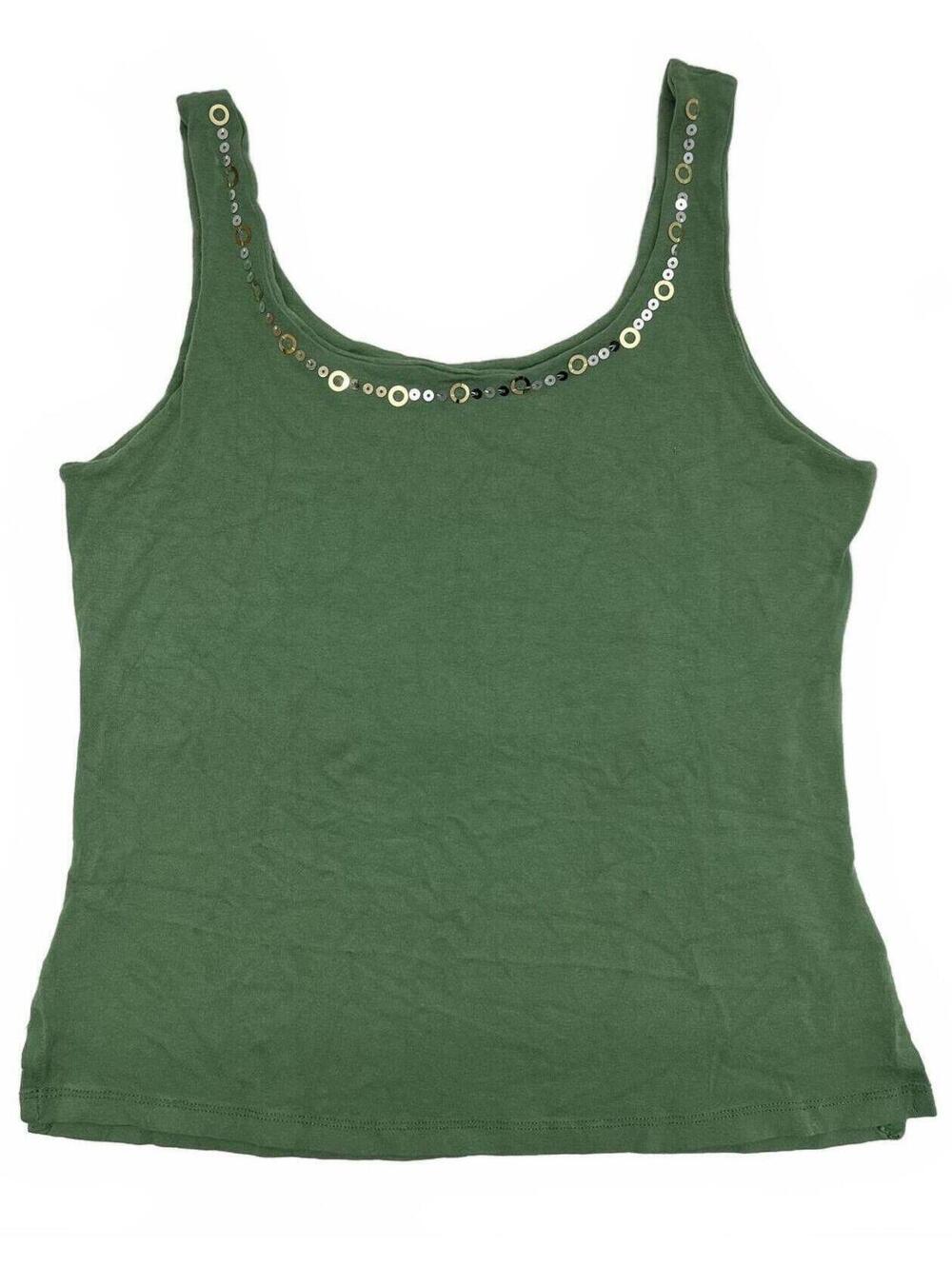 Y2K Green Cropped Tank Top With Beaded Sequinned Neckline Sz S 2000s Mcbling